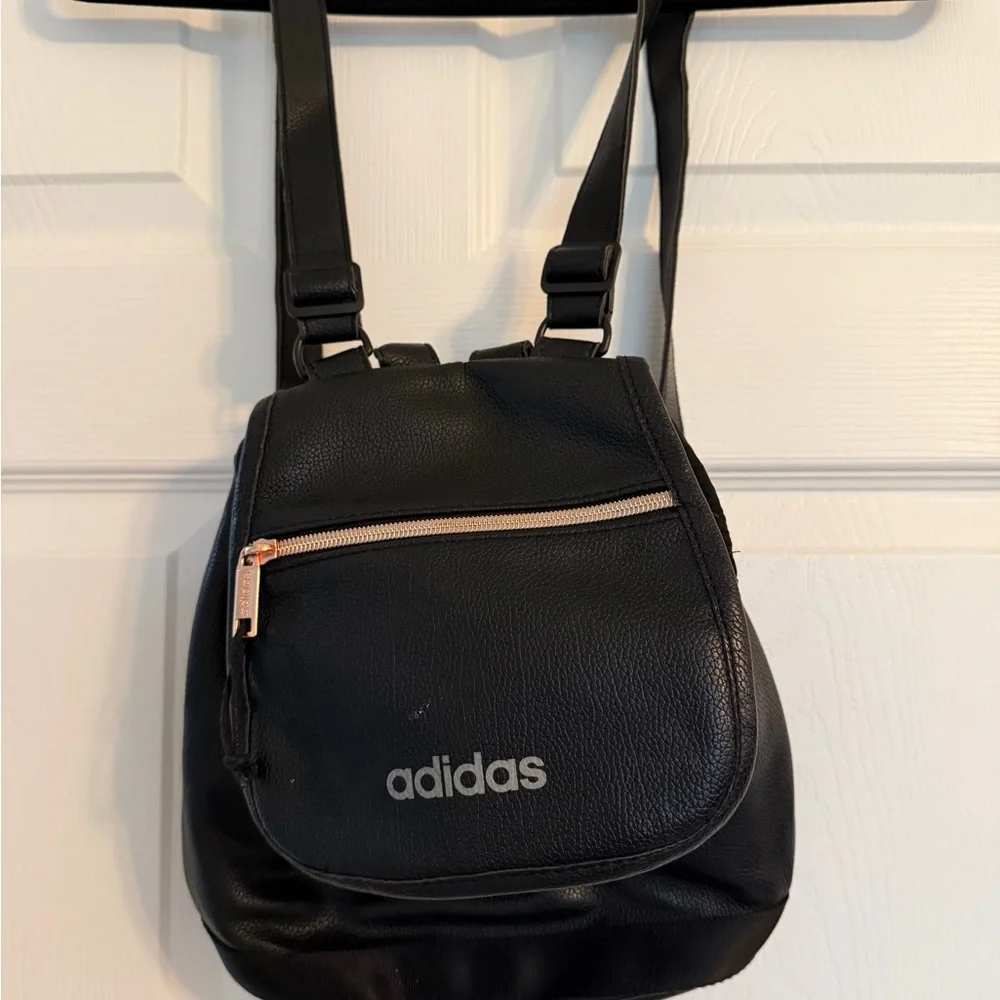 Adidas Black faux‎ Leather Drawstring Backpack